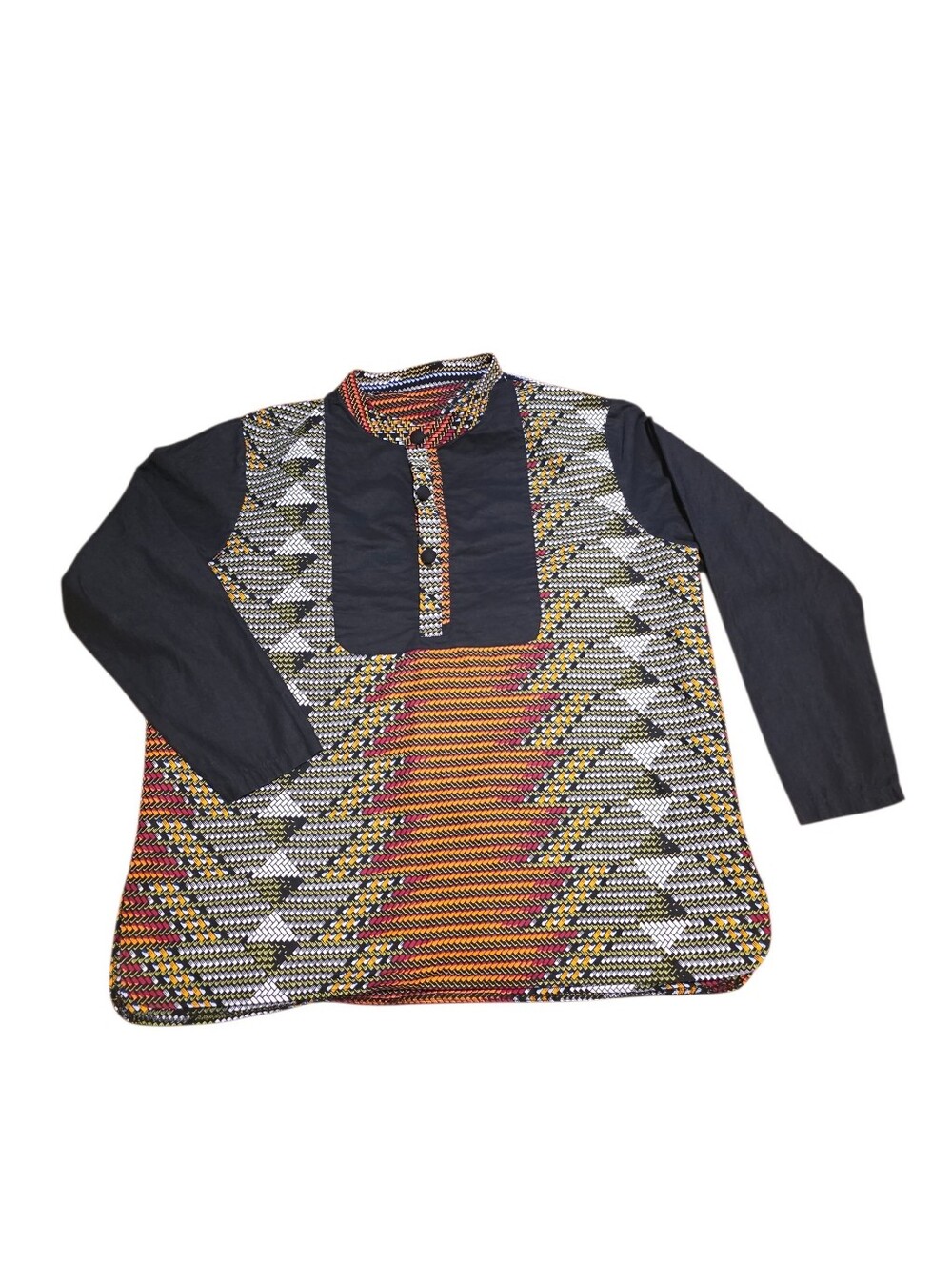 African Print 3 Button Longsleeve Men's Shirt  EUC OS Measures As Shown